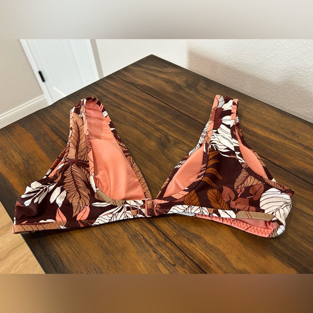 aerie Scoop swim top in Rust and brown- leaf print - Picture 2 of 3